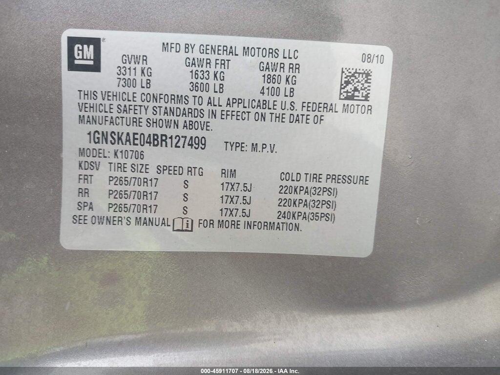 1GNSKAE04BR127499 2011 CHEVROLET TAHOE photo no. 9