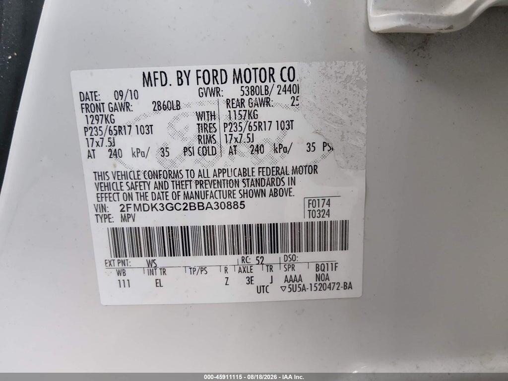 2FMDK3GC2BBA30885 2011 FORD EDGE photo no. 9