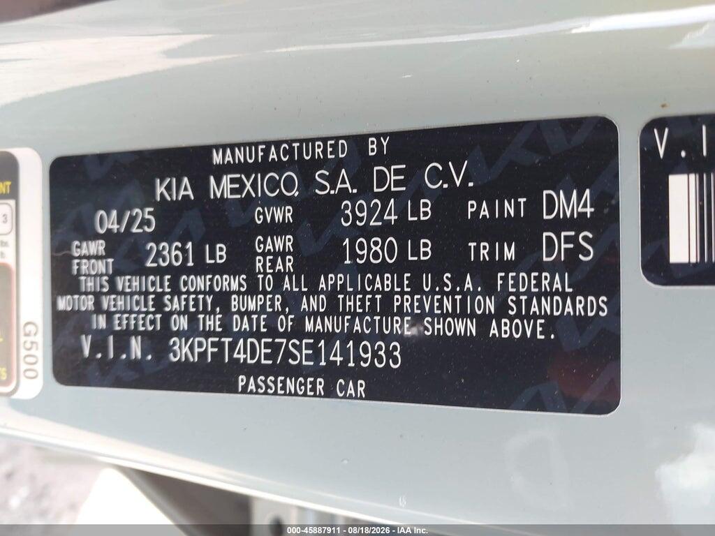 3KPFT4DE7SE141933 2025 KIA K4 photo no. 9