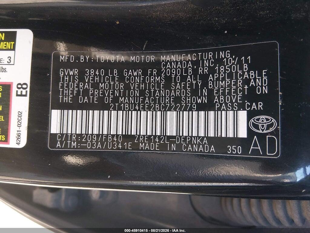 2T1BU4EE2BC722779 2011 TOYOTA COROLLA photo no. 9