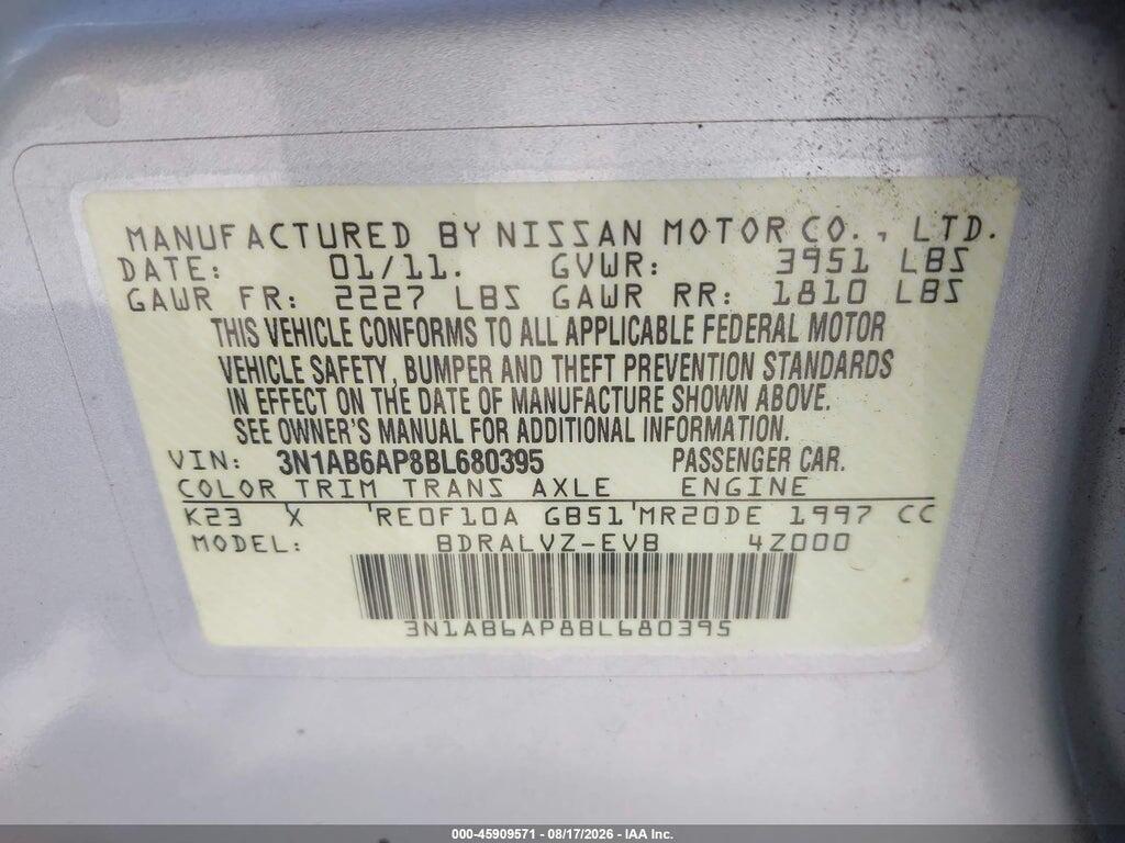 3N1AB6AP8BL680395 2011 NISSAN SENTRA photo no. 9