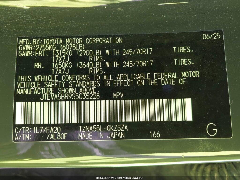 JTEVA5BR9S5035228 2025 TOYOTA 4RUNNER photo no. 9