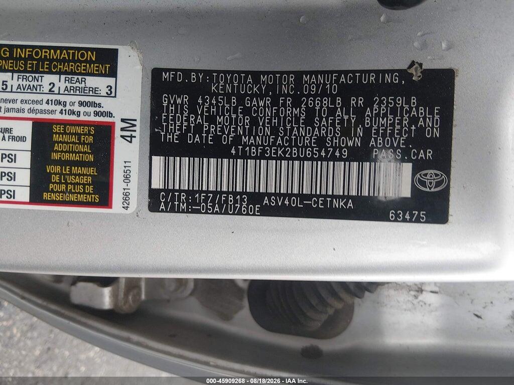 4T1BF3EK2BU654749 2011 TOYOTA CAMRY photo no. 9