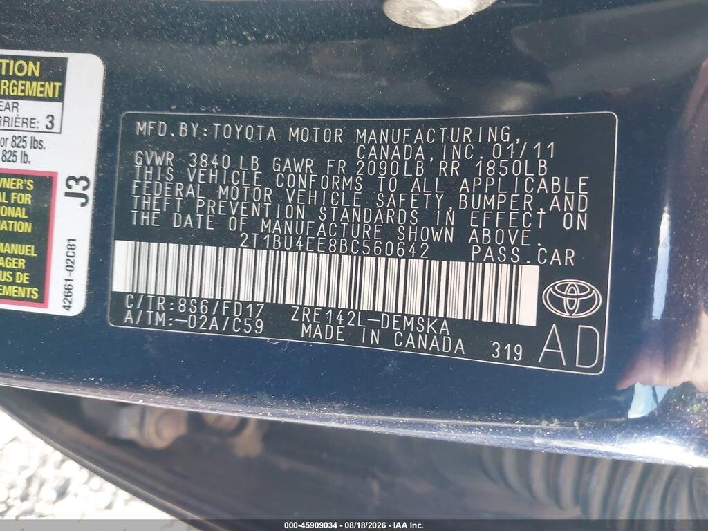 2T1BU4EE8BC560642 2011 TOYOTA COROLLA photo no. 9