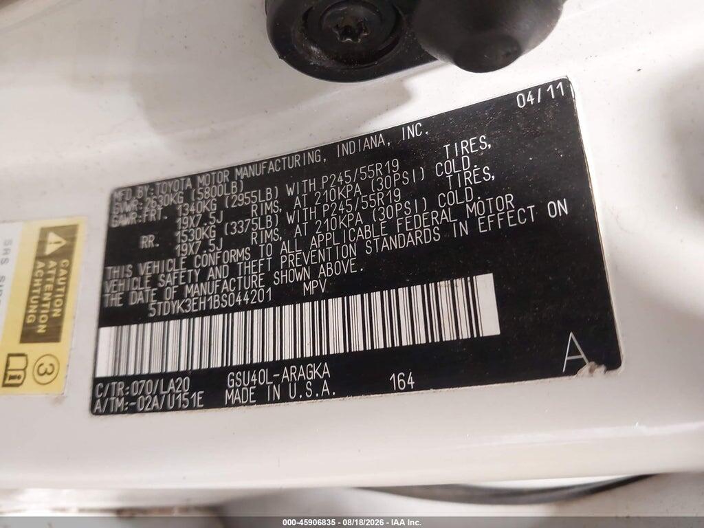 5TDYK3EH1BS044201 2011 TOYOTA HIGHLANDER photo no. 9