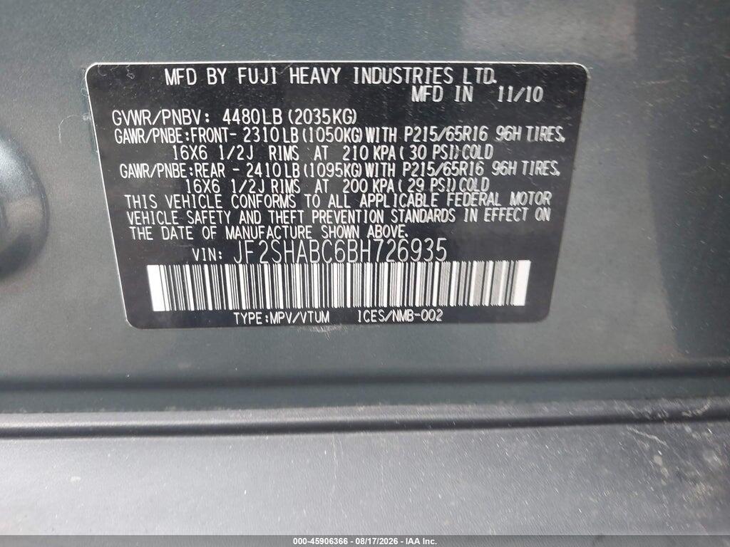 JF2SHABC6BH726935 2011 SUBARU FORESTER photo no. 9
