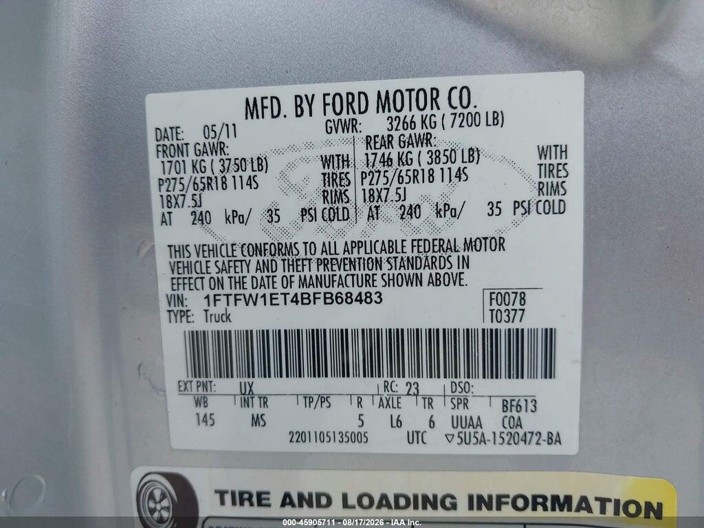 1FTFW1ET4BFB68483 2011 FORD F-150 photo no. 9