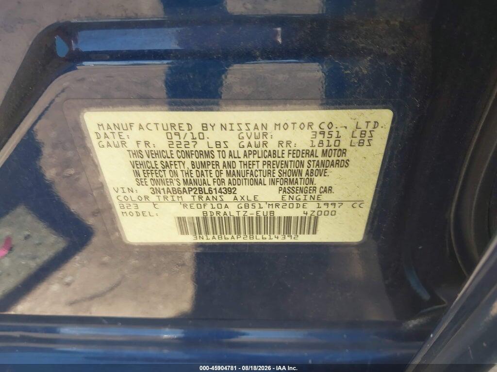 3N1AB6AP2BL614392 2011 NISSAN SENTRA photo no. 9