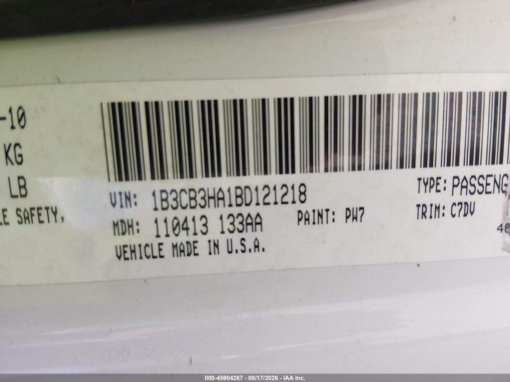 1B3CB3HA1BD121218 2011 DODGE CALIBER photo no. 9