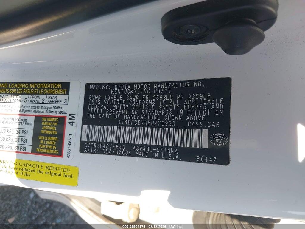 4T1BF3EK0BU770953 2011 TOYOTA CAMRY photo no. 9