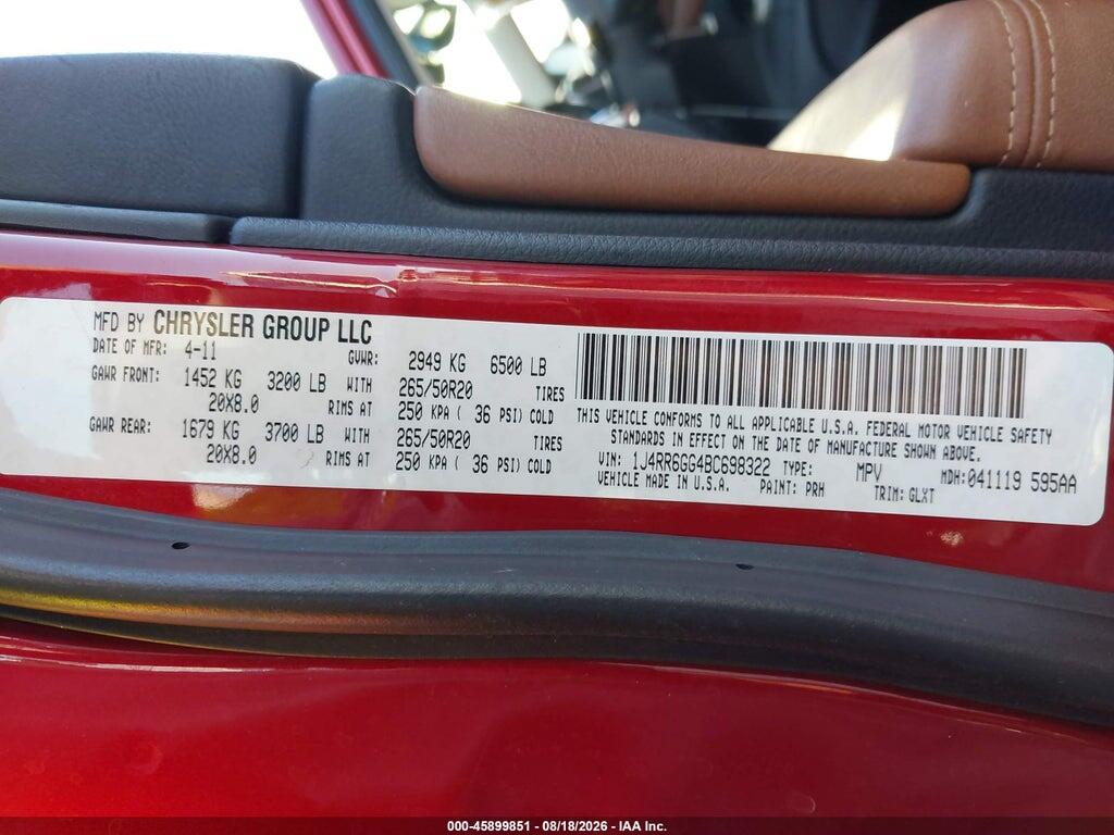 1J4RR6GG4BC698322 2011 JEEP GRAND CHEROKEE photo no. 9