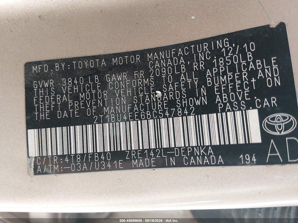 2T1BU4EE6BC547842 2011 TOYOTA COROLLA photo no. 9