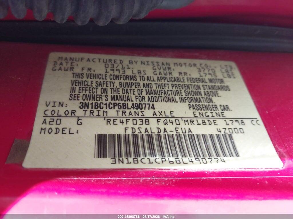 3N1BC1CP6BL490774 2011 NISSAN VERSA photo no. 9
