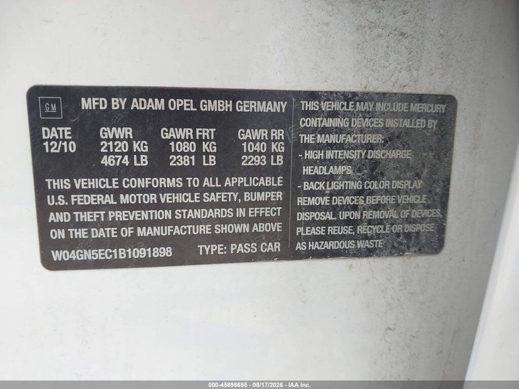 W04GN5EC1B1091898 2011 BUICK REGAL photo no. 9