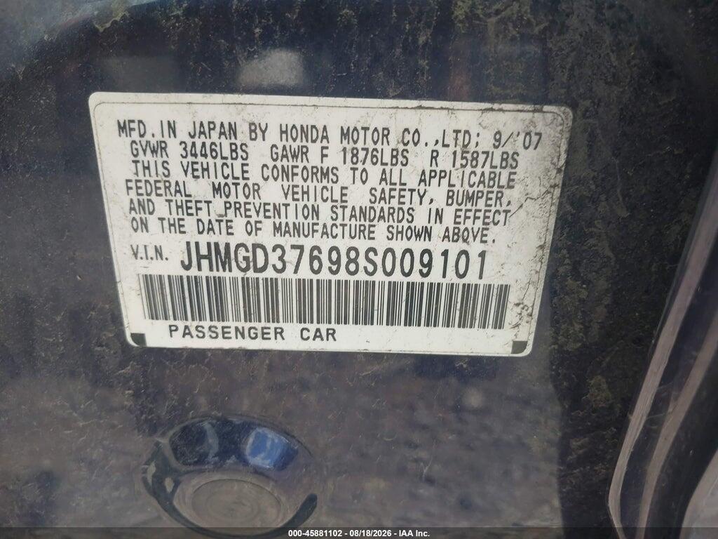 JHMGD37698S009101 2008 HONDA FIT photo no. 9