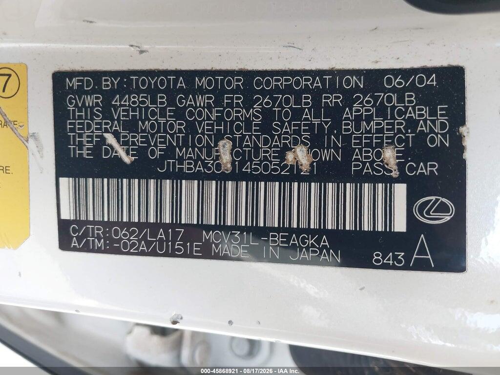 JTHBA30G145052121 2004 LEXUS ES 330 photo no. 9