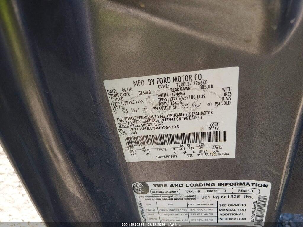 1FTFW1EV3AFC64735 2010 FORD F-150 photo no. 9