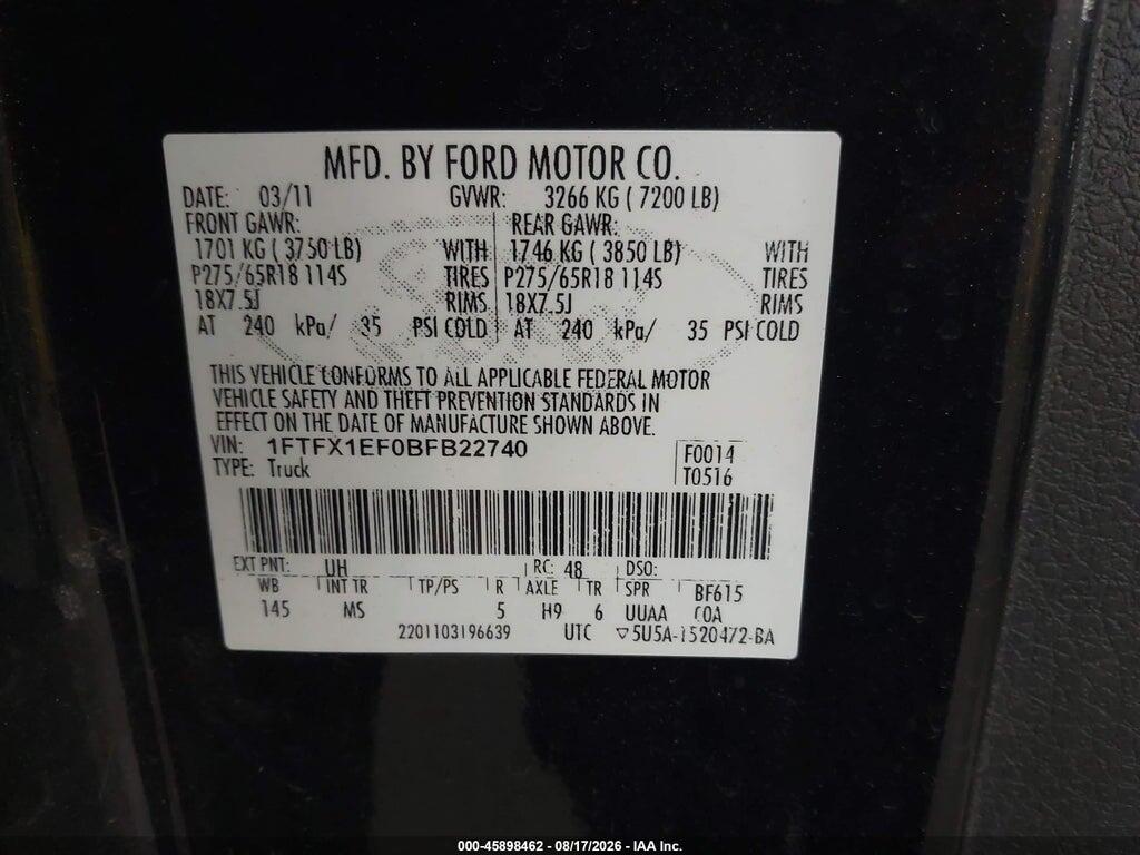 1FTFX1EF0BFB22740 2011 FORD F-150 photo no. 9