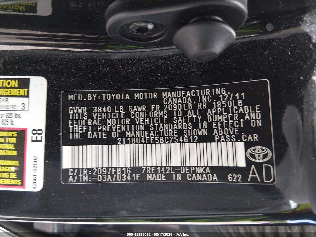 2T1BU4EE5BC754612 2011 TOYOTA COROLLA photo no. 9