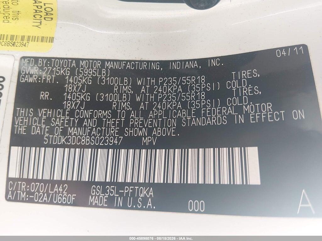 5TDDK3DC8BS023947 2011 TOYOTA SIENNA photo no. 9