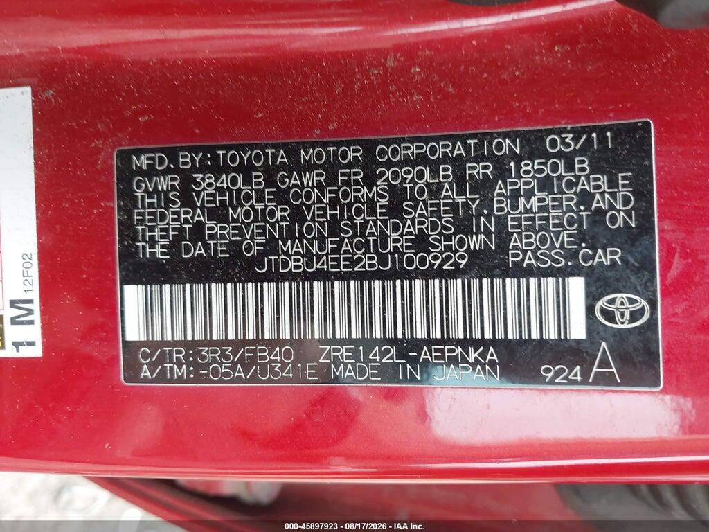 JTDBU4EE2BJ100929 2011 TOYOTA COROLLA photo no. 9