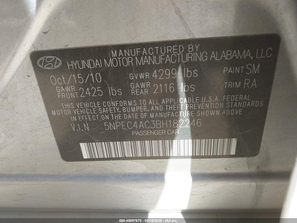 5NPEC4AC3BH182246 2011 HYUNDAI SONATA photo no. 9