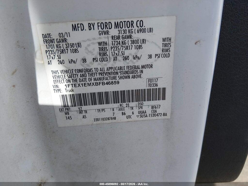 1FTEX1EMXBFB46859 2011 FORD F-150 photo no. 9