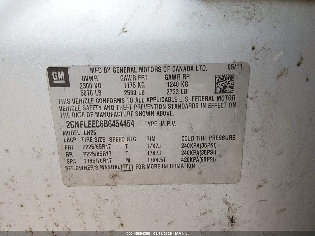 2CNFLEEC6B6454454 2011 CHEVROLET EQUINOX photo no. 9