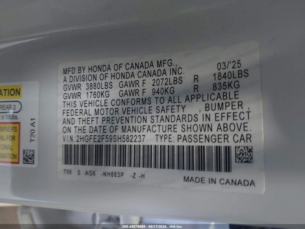 2HGFE2F59SH582237 2025 HONDA CIVIC photo no. 9