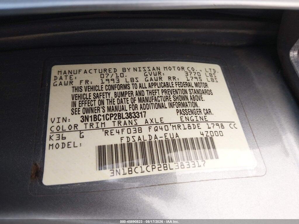 3N1BC1CP2BL383317 2011 NISSAN VERSA photo no. 9