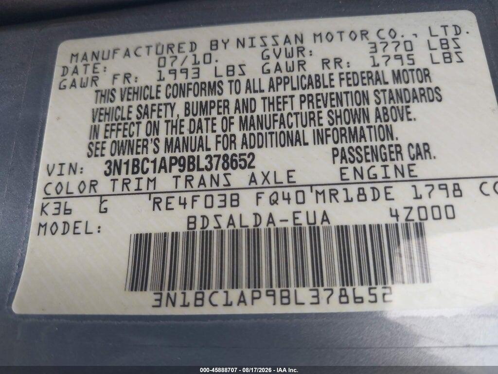 3N1BC1AP9BL378652 2011 NISSAN VERSA photo no. 9