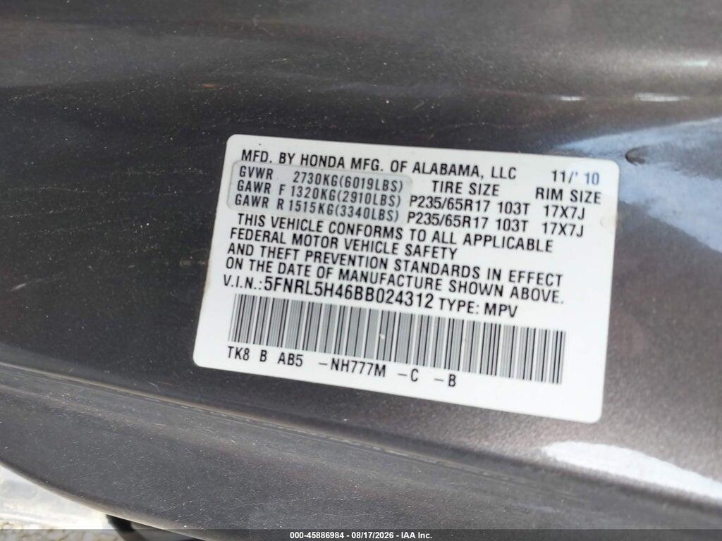 5FNRL5H46BB024312 2011 HONDA ODYSSEY photo no. 9