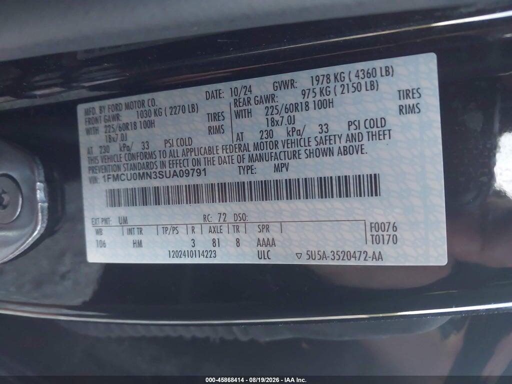 1FMCU0MN3SUA09791 2025 FORD ESCAPE photo no. 9