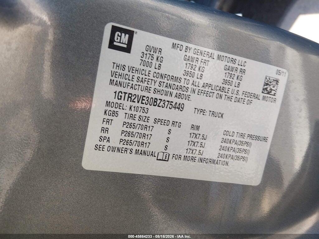 1GTR2VE30BZ375449 2011 GMC SIERRA 1500 photo no. 9