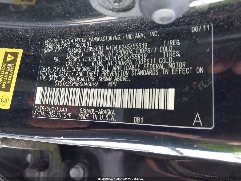 5TDYK3EH9BS046049 2011 TOYOTA HIGHLANDER photo no. 9
