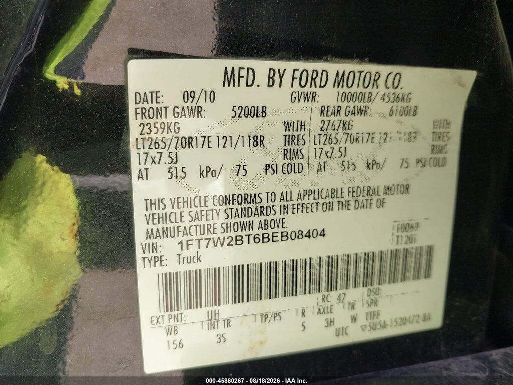 1FT7W2BT6BEB08404 2011 FORD F-250 photo no. 9