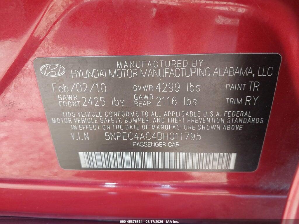 5NPEC4AC4BH011795 2011 HYUNDAI SONATA photo no. 9