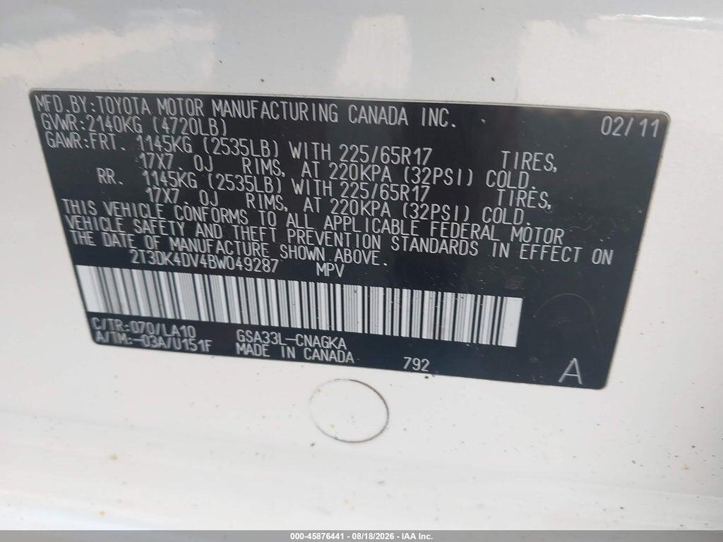 2T3DK4DV4BW049287 2011 TOYOTA RAV4 photo no. 9