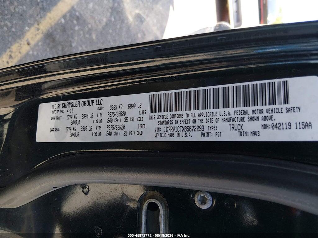 1D7RV1CTXBS672293 2011 RAM RAM 1500 photo no. 9