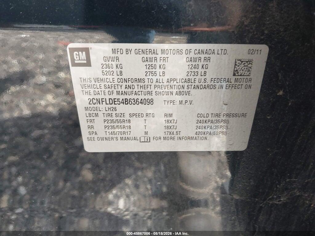 2CNFLDE54B6364098 2011 CHEVROLET EQUINOX photo no. 9