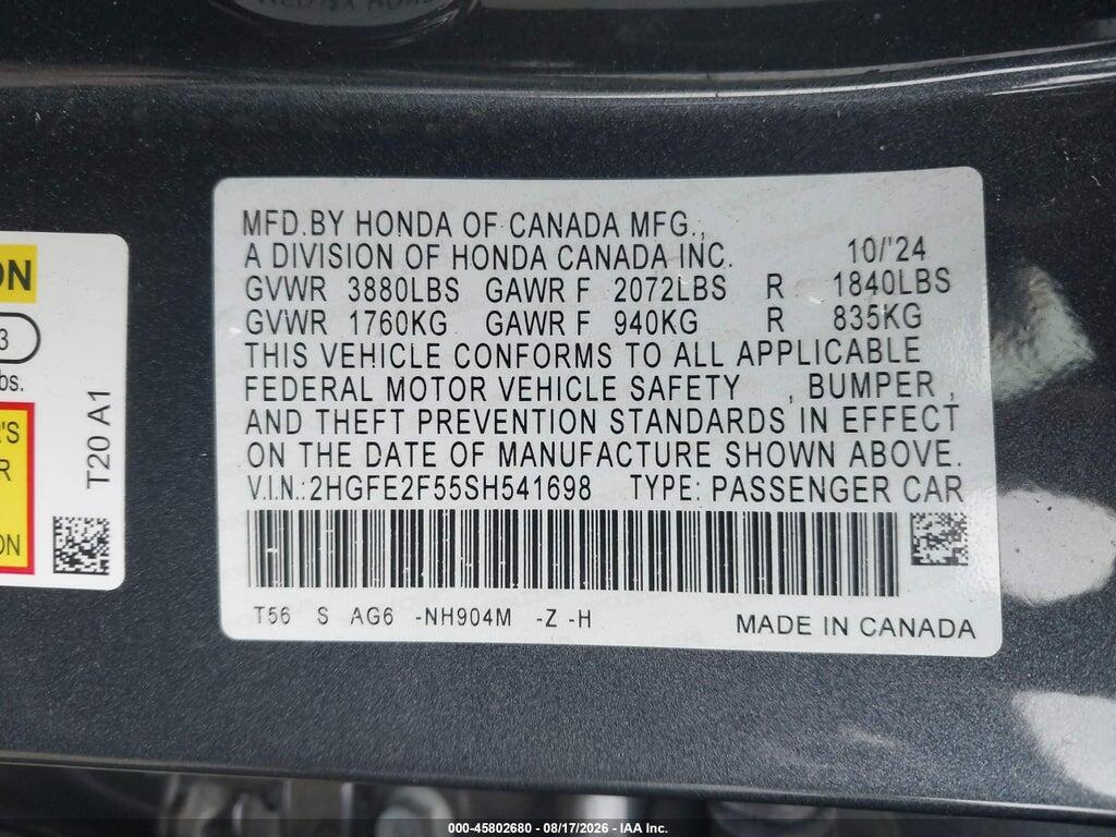2HGFE2F55SH541698 2025 HONDA CIVIC photo no. 9