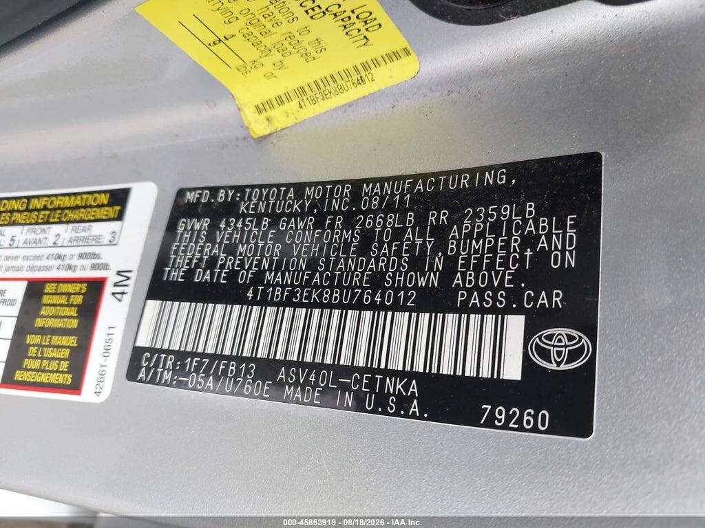 4T1BF3EK8BU764012 2011 TOYOTA CAMRY photo no. 9