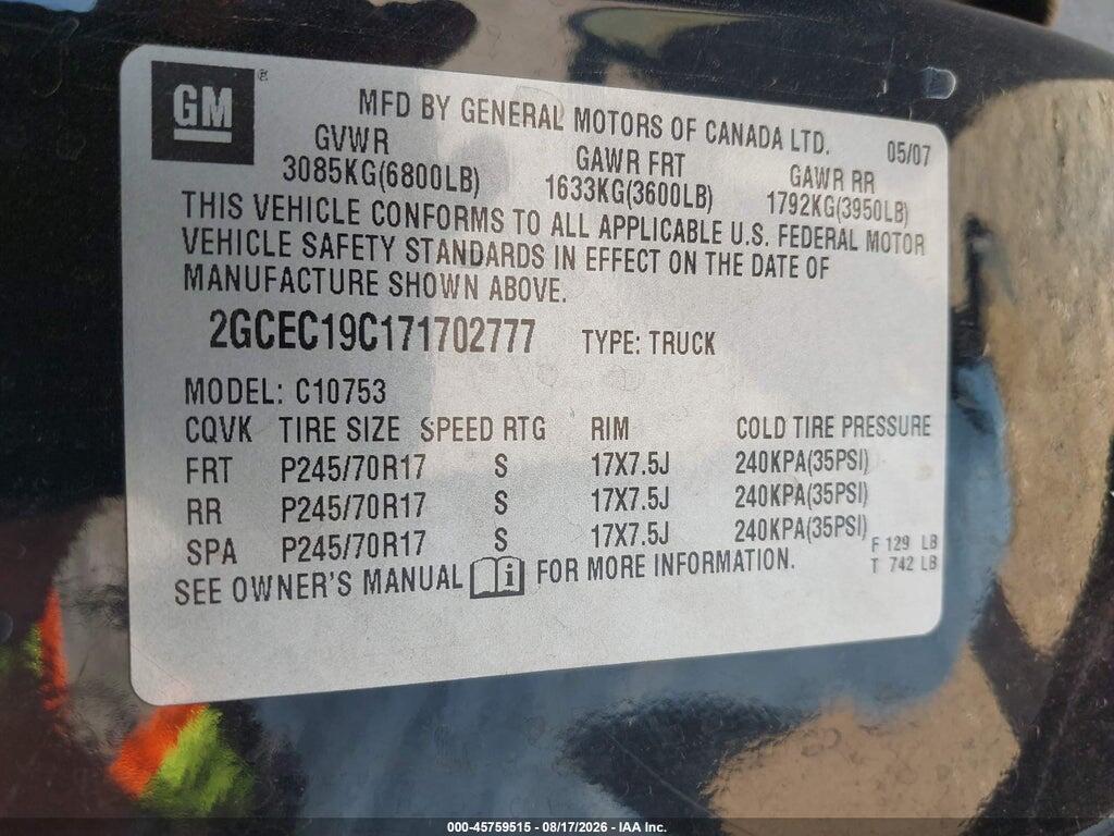 2GCEC19C171702777 2007 CHEVROLET SILVERADO 1500 photo no. 9