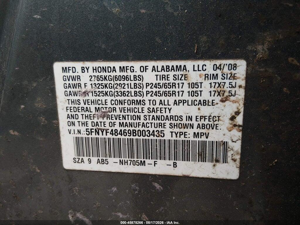 5FNYF48469B003435 2009 HONDA PILOT photo no. 9