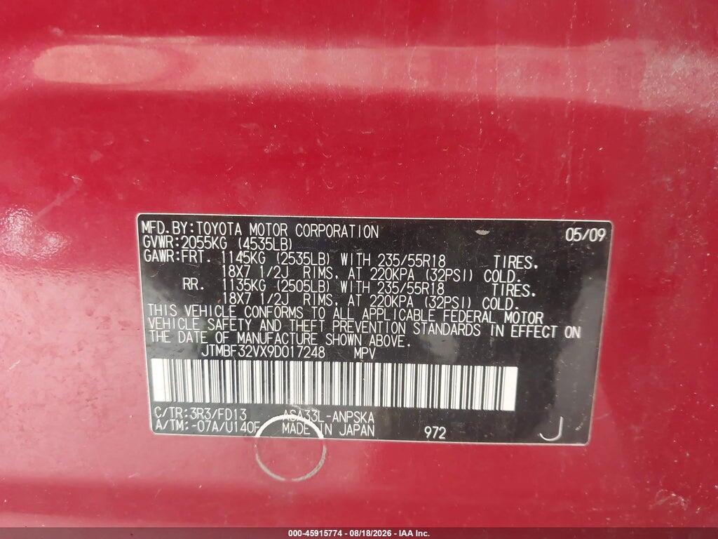 JTMBF32VX9D017248 2009 TOYOTA RAV4 photo no. 9