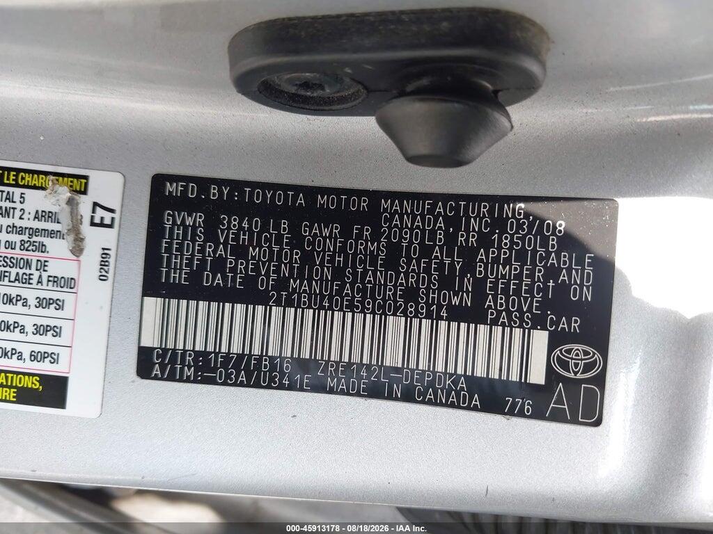 2T1BU40E59C028914 2009 TOYOTA COROLLA photo no. 9