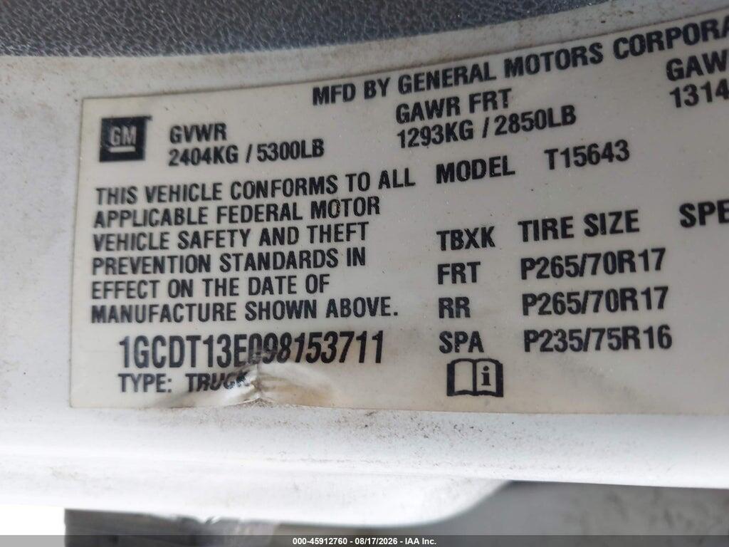 1GCDT13E098153711 2009 CHEVROLET COLORADO photo no. 9