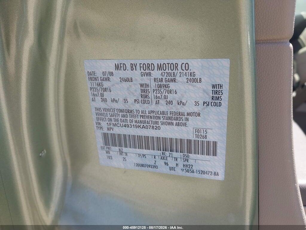 1FMCU49319KA07820 2009 FORD ESCAPE HYBRID photo no. 9