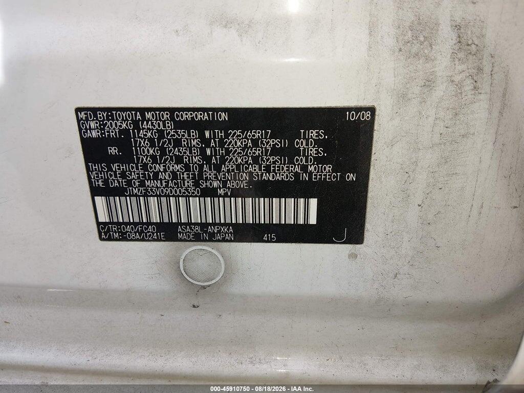 JTMZF33V09D005350 2009 TOYOTA RAV4 photo no. 9
