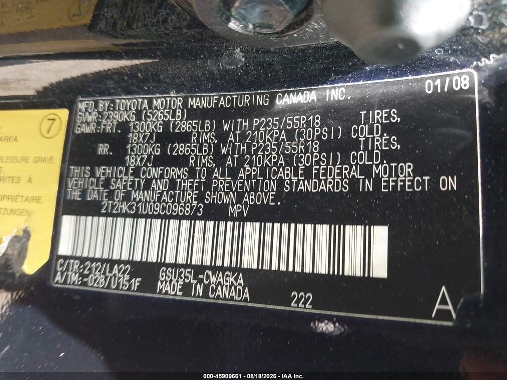 2T2HK31U09C096873 2009 LEXUS RX 350 photo no. 9